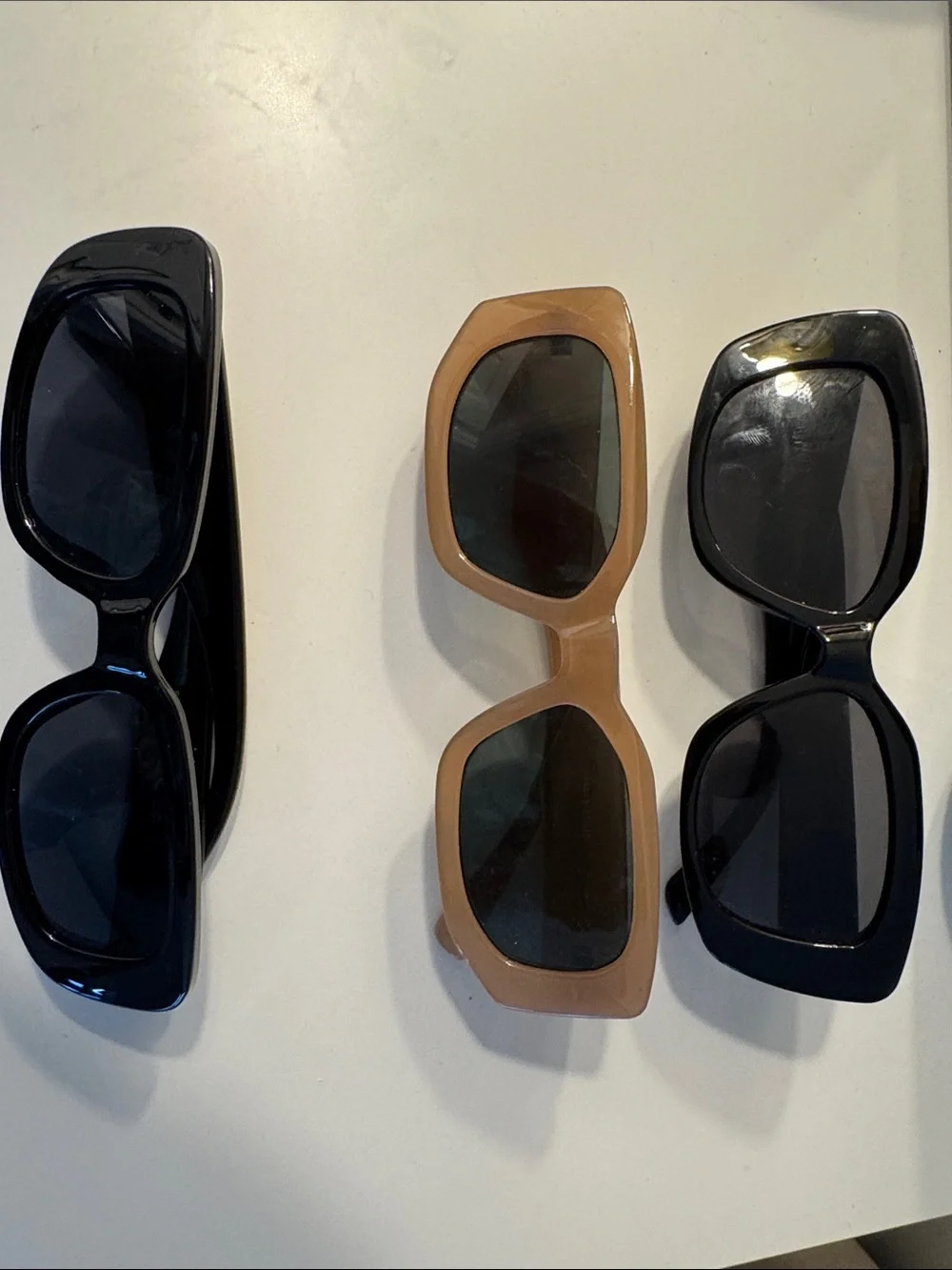 Three Retro Rectangular Sunglasses - Black & Beige